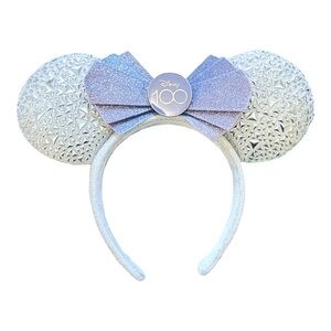 Disney 100th Anniversary Glittery Silver and Lavender Mouse Ears Headband